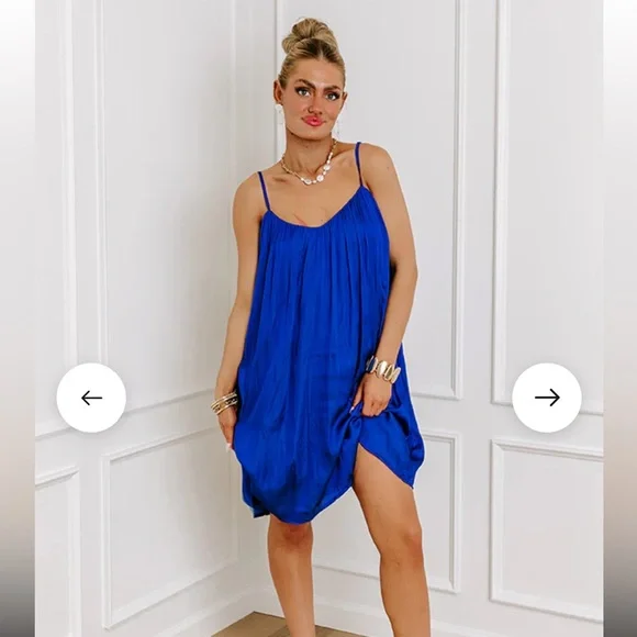 Blue Satin Knee Length Dress - Picture 7 of 8